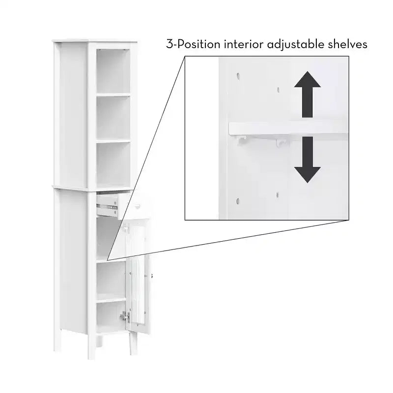 Mobile bagno alto Prescott con cassetto, anta in vetro e ripiani - Bianco
