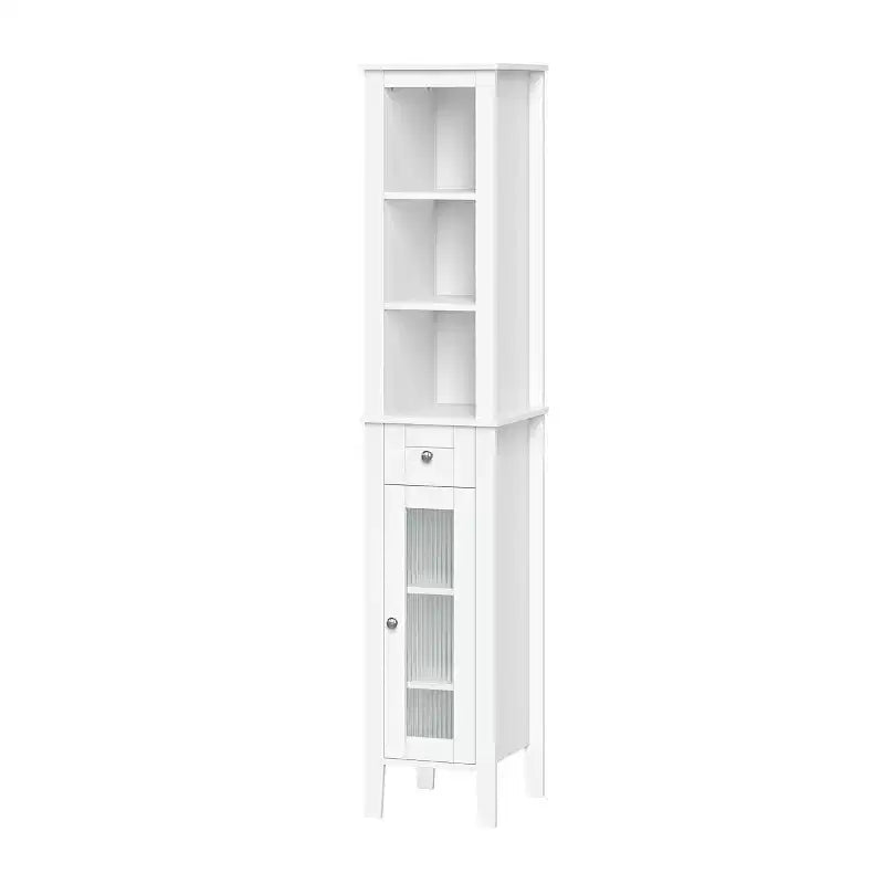 Mobile bagno alto Prescott con cassetto, anta in vetro e ripiani - Bianco