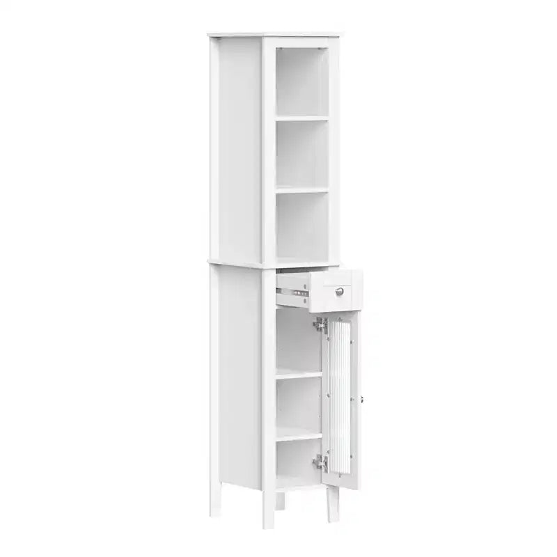 Mobile bagno alto Prescott con cassetto, anta in vetro e ripiani - Bianco