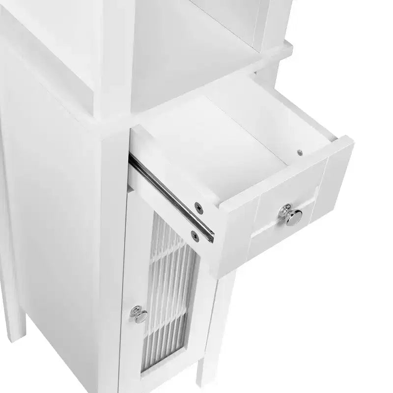 Mobile bagno alto Prescott con cassetto, anta in vetro e ripiani - Bianco