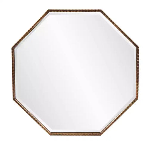 Howard Elliott 28"x28" Bastian Octagon Wall and Accent Mirror: Antique Gold, Iron Frame, Ready to Hang