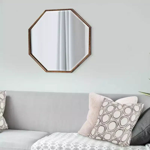 Specchio da parete e decorativo ottagonale Bastian 28"x28": Oro antico, cornice in ferro, pronto da appendere