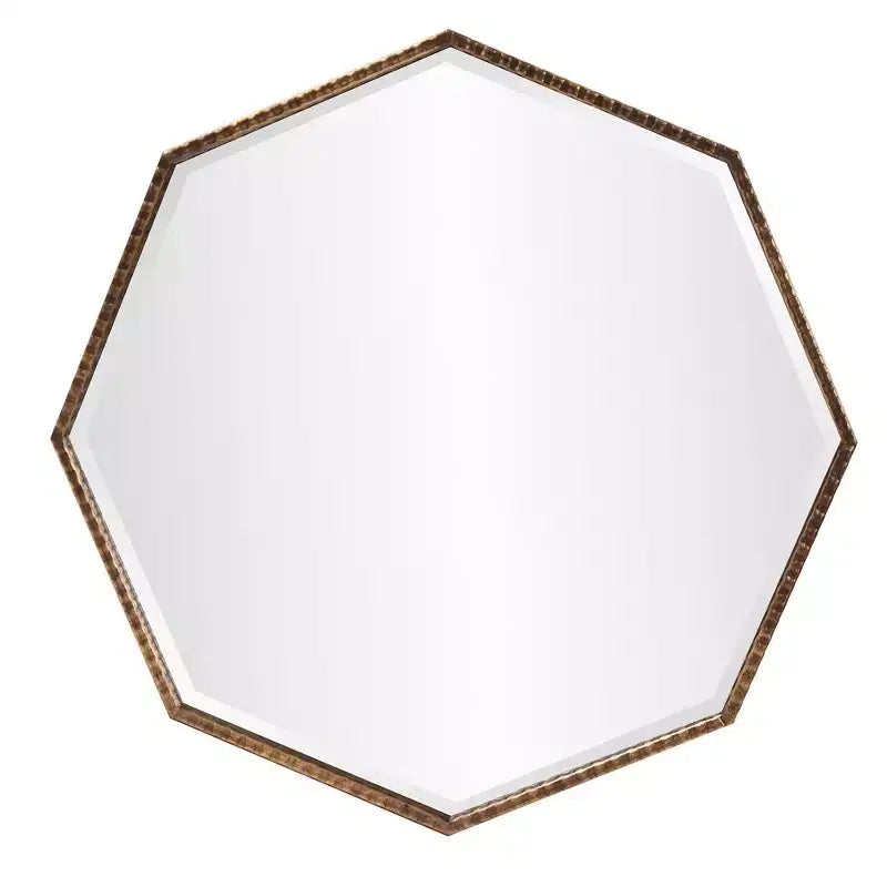 Specchio da parete e decorativo ottagonale Bastian 28"x28": Oro antico, cornice in ferro, pronto da appendere