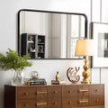 Black Painted Aluminum Alloy Rounded Rectangle Wall Mirror, 96 x 66 x 5 cm (Deep Reflection)