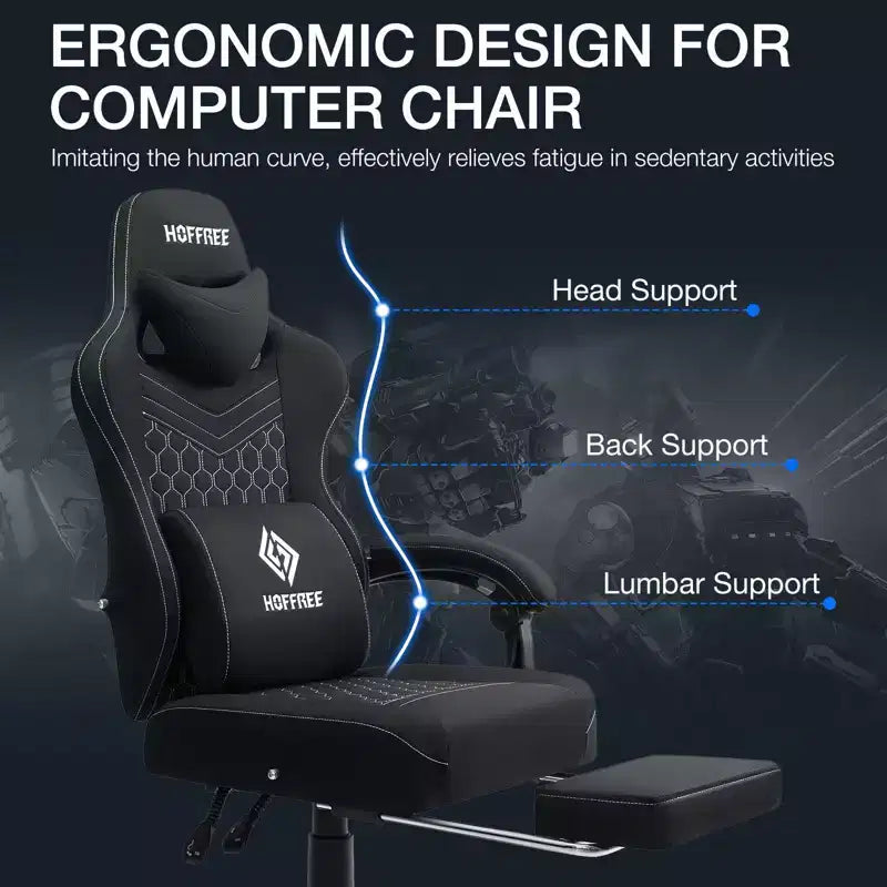 Sedia da gaming massaggiante in tessuto traspirante, sedia da ufficio ergonomica per PC con poggiapiedi e regolabile