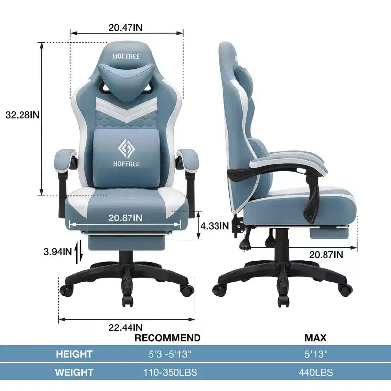 Sedia da gaming massaggiante in tessuto traspirante, sedia da ufficio ergonomica per PC con poggiapiedi e regolabile