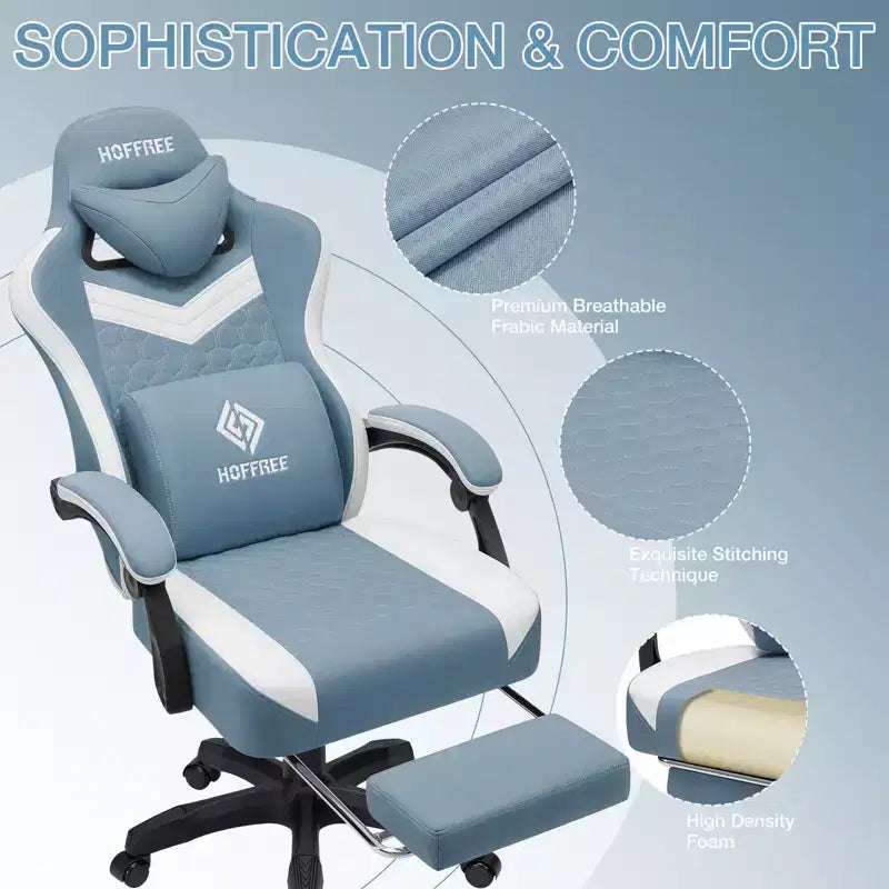Sedia da gaming massaggiante in tessuto traspirante, sedia da ufficio ergonomica per PC con poggiapiedi e regolabile