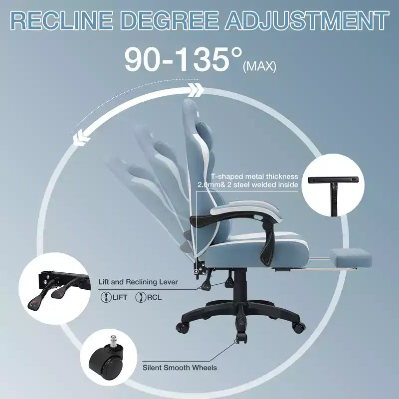 Sedia da gaming massaggiante in tessuto traspirante, sedia da ufficio ergonomica per PC con poggiapiedi e regolabile
