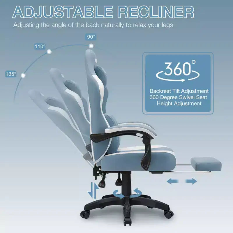 Sedia da gaming massaggiante in tessuto traspirante, sedia da ufficio ergonomica per PC con poggiapiedi e regolabile