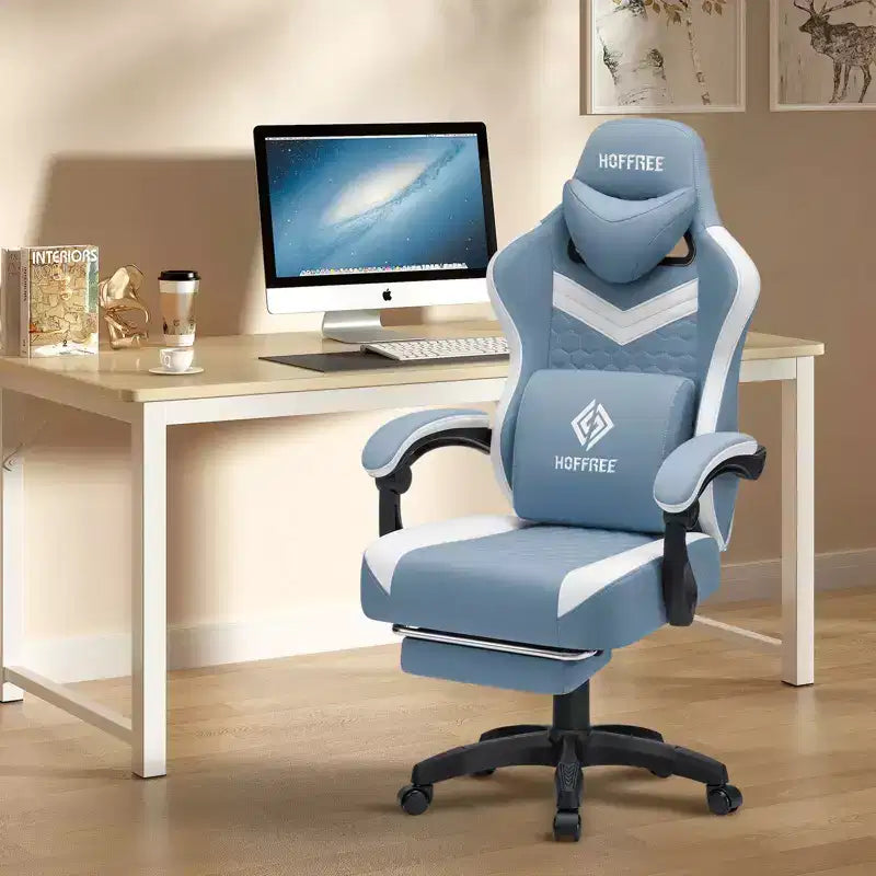 Sedia da gaming massaggiante in tessuto traspirante, sedia da ufficio ergonomica per PC con poggiapiedi e regolabile