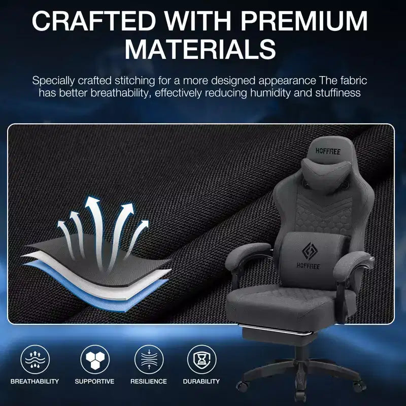 Sedia da gaming massaggiante in tessuto traspirante, sedia da ufficio ergonomica per PC con poggiapiedi e regolabile