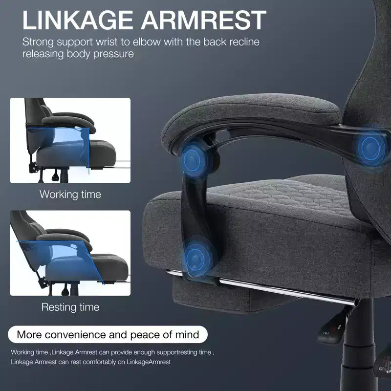 Sedia da gaming massaggiante in tessuto traspirante, sedia da ufficio ergonomica per PC con poggiapiedi e regolabile