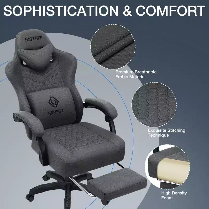 Sedia da gaming massaggiante in tessuto traspirante, sedia da ufficio ergonomica per PC con poggiapiedi e regolabile