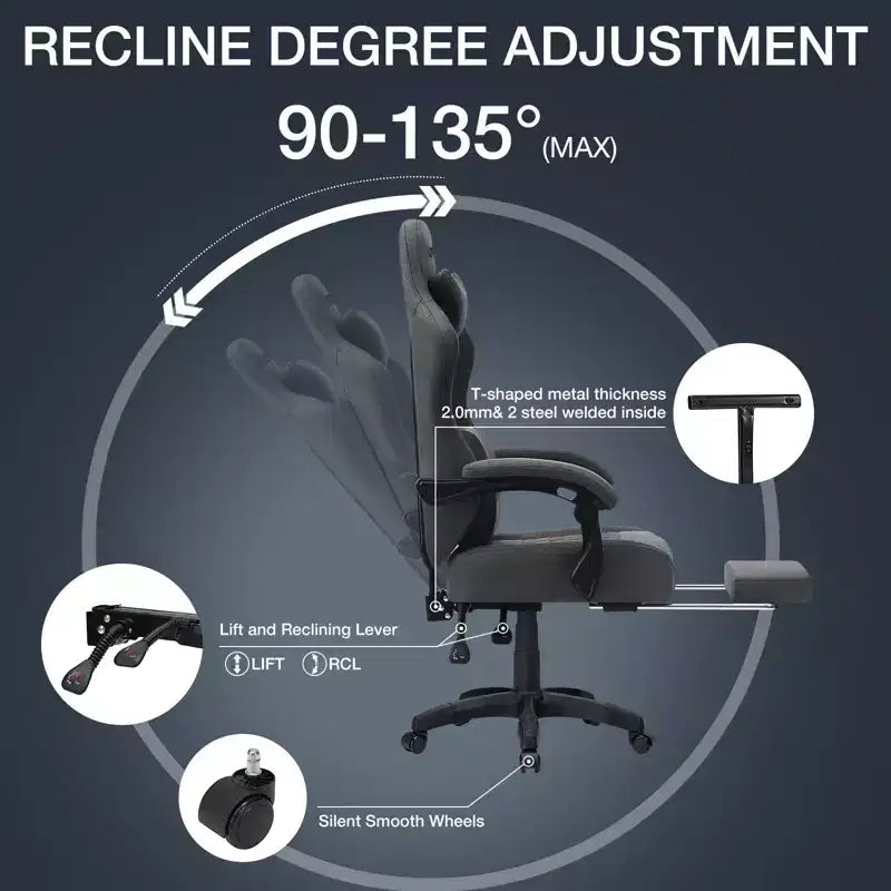 Sedia da gaming massaggiante in tessuto traspirante, sedia da ufficio ergonomica per PC con poggiapiedi e regolabile