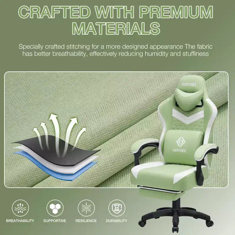 Sedia da gaming massaggiante in tessuto traspirante, sedia da ufficio ergonomica per PC con poggiapiedi e regolabile