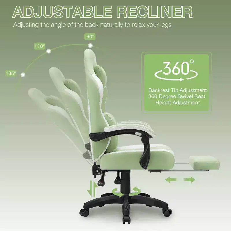 Sedia da gaming massaggiante in tessuto traspirante, sedia da ufficio ergonomica per PC con poggiapiedi e regolabile