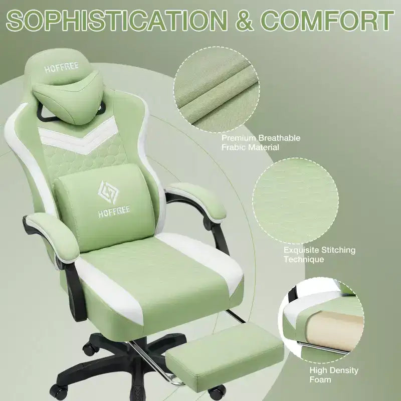 Sedia da gaming massaggiante in tessuto traspirante, sedia da ufficio ergonomica per PC con poggiapiedi e regolabile