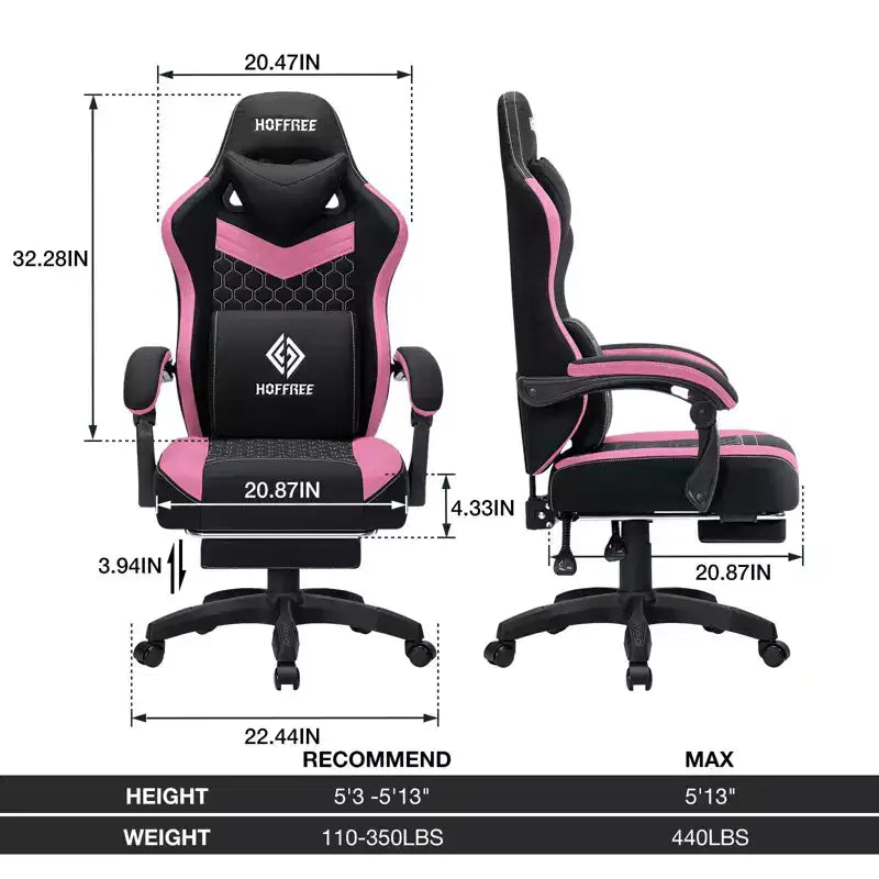 Sedia da gaming massaggiante in tessuto traspirante, sedia da ufficio ergonomica per PC con poggiapiedi e regolabile