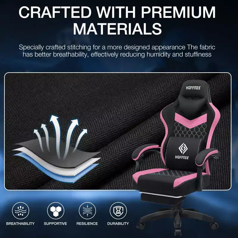 Sedia da gaming massaggiante in tessuto traspirante, sedia da ufficio ergonomica per PC con poggiapiedi e regolabile