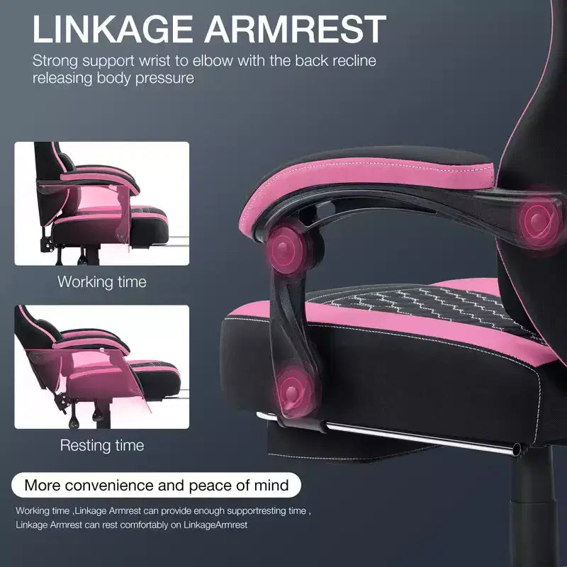 Sedia da gaming massaggiante in tessuto traspirante, sedia da ufficio ergonomica per PC con poggiapiedi e regolabile