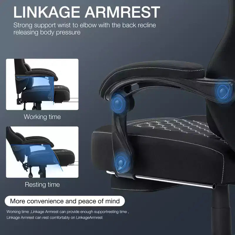 Sedia da gaming massaggiante in tessuto traspirante, sedia da ufficio ergonomica per PC con poggiapiedi e regolabile