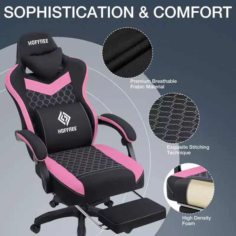 Sedia da gaming massaggiante in tessuto traspirante, sedia da ufficio ergonomica per PC con poggiapiedi e regolabile