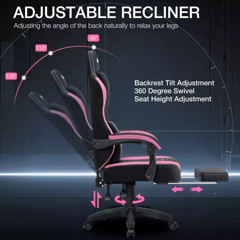 Sedia da gaming massaggiante in tessuto traspirante, sedia da ufficio ergonomica per PC con poggiapiedi e regolabile