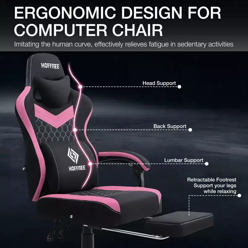 Sedia da gaming massaggiante in tessuto traspirante, sedia da ufficio ergonomica per PC con poggiapiedi e regolabile