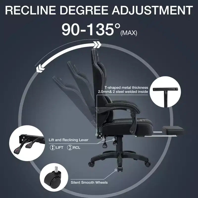 Sedia da gaming massaggiante in tessuto traspirante, sedia da ufficio ergonomica per PC con poggiapiedi e regolabile