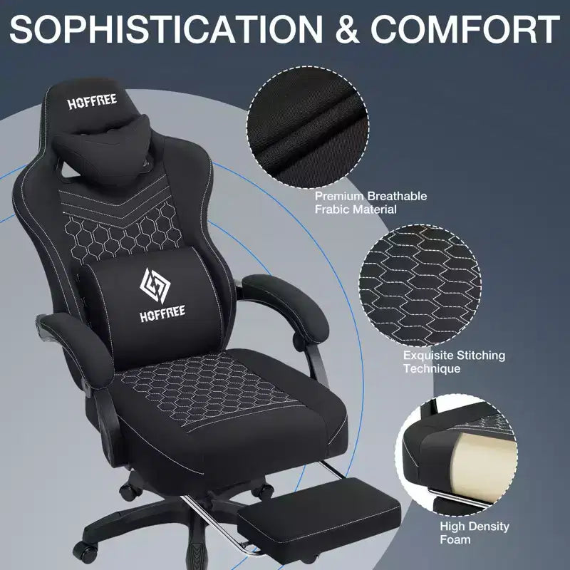 Sedia da gaming massaggiante in tessuto traspirante, sedia da ufficio ergonomica per PC con poggiapiedi e regolabile