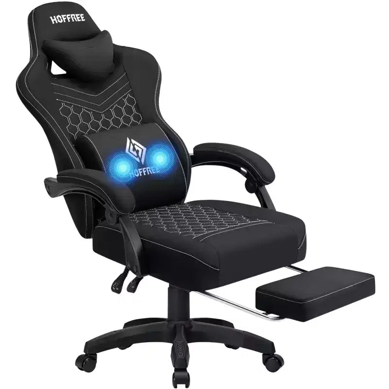 Sedia da gaming massaggiante in tessuto traspirante, sedia da ufficio ergonomica per PC con poggiapiedi e regolabile