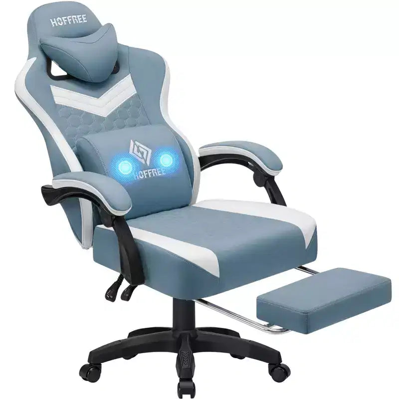 Sedia da gaming massaggiante in tessuto traspirante, sedia da ufficio ergonomica per PC con poggiapiedi e regolabile