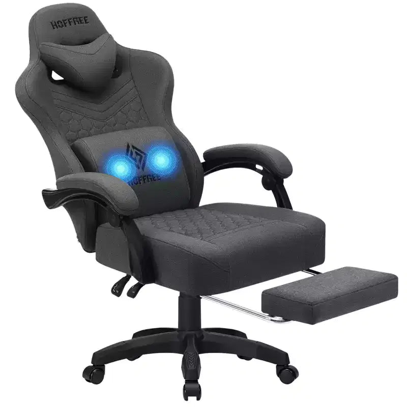 Sedia da gaming massaggiante in tessuto traspirante, sedia da ufficio ergonomica per PC con poggiapiedi e regolabile