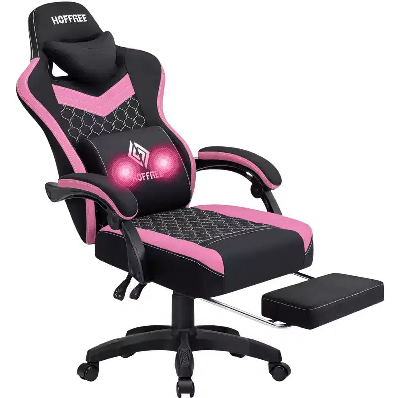 Sedia da gaming massaggiante in tessuto traspirante, sedia da ufficio ergonomica per PC con poggiapiedi e regolabile