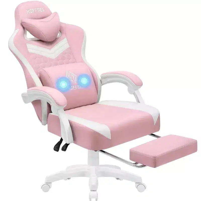 Sedia da gaming massaggiante in tessuto traspirante, sedia da ufficio ergonomica per PC con poggiapiedi e regolabile