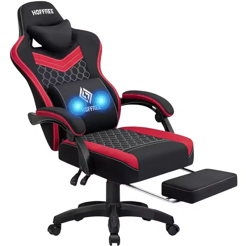Sedia da gaming massaggiante in tessuto traspirante, sedia da ufficio ergonomica per PC con poggiapiedi e regolabile