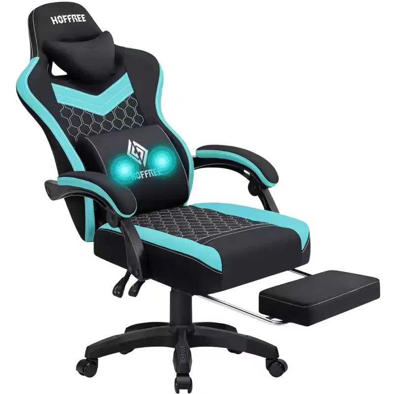 Sedia da gaming massaggiante in tessuto traspirante, sedia da ufficio ergonomica per PC con poggiapiedi e regolabile