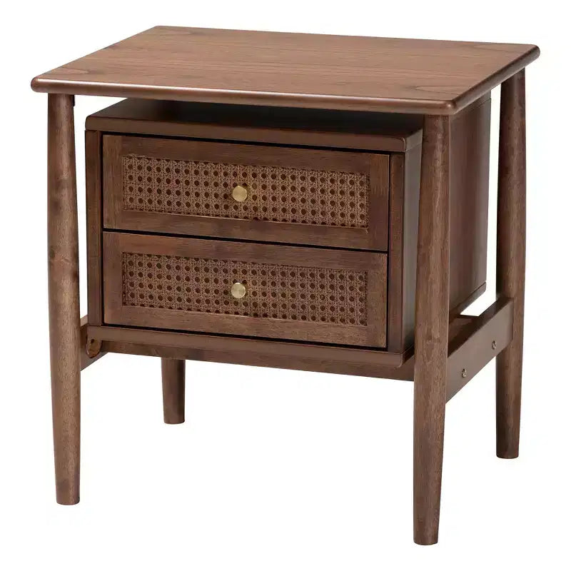 Set camera da letto Alyssa Japandi in legno di noce marrone, 4 pezzi