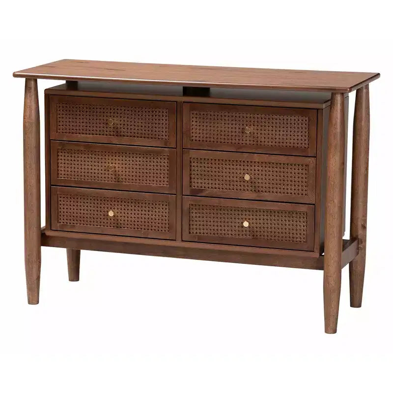 Set camera da letto Alyssa Japandi in legno di noce marrone, 4 pezzi