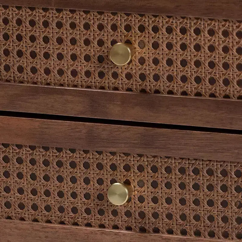 Set camera da letto Alyssa Japandi in legno di noce marrone, 4 pezzi