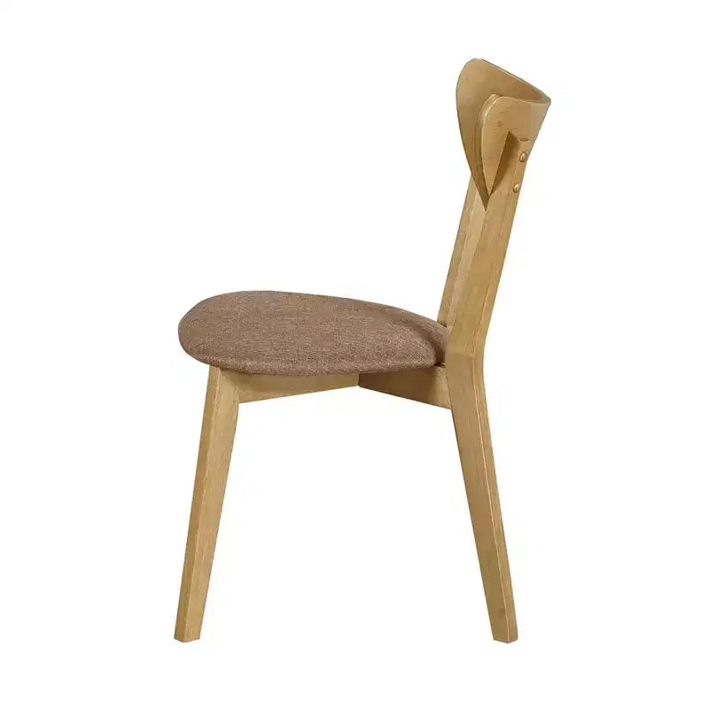 Set of 2 Upholstered Dining Side Chairs in Light Walnut and Brown