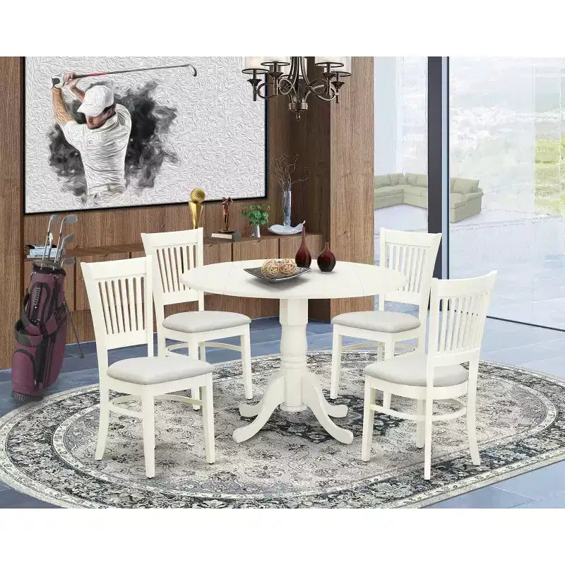 Set tavolo da pranzo rotondo 5 pezzi bianco lino