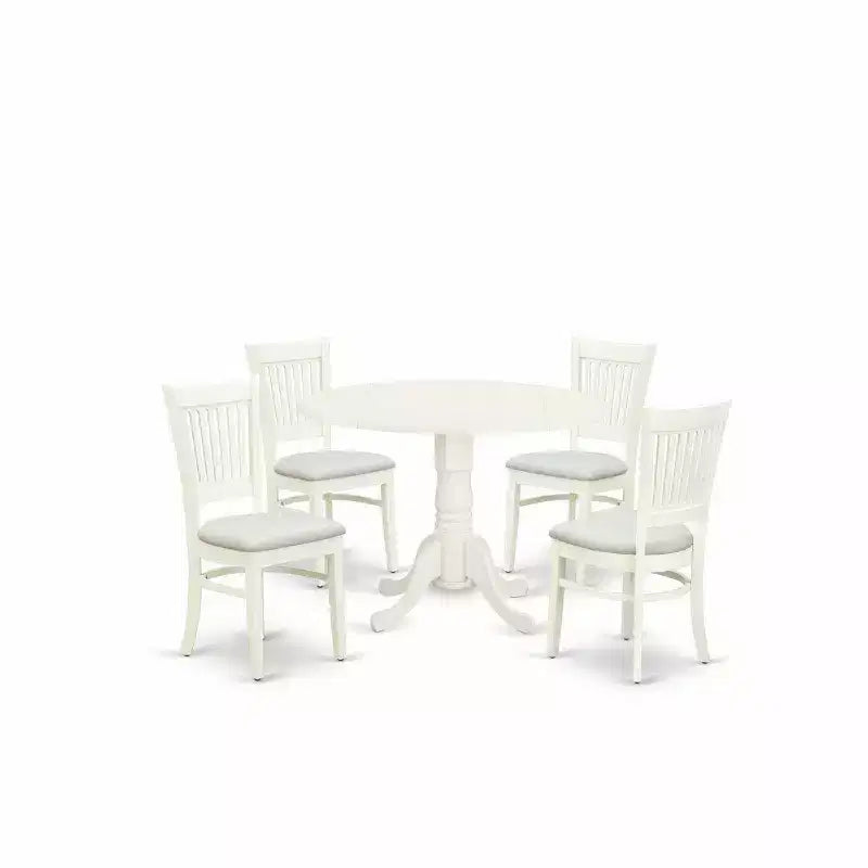 Set tavolo da pranzo rotondo 5 pezzi bianco lino