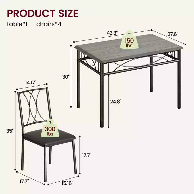 Set tavolo da pranzo, Set tavolo da cucina per 4 persone, Set tavolo da pranzo in legno da 4 pezzi con 4 sedie, Set tavolo rettangolare da cucina per piccoli spazi