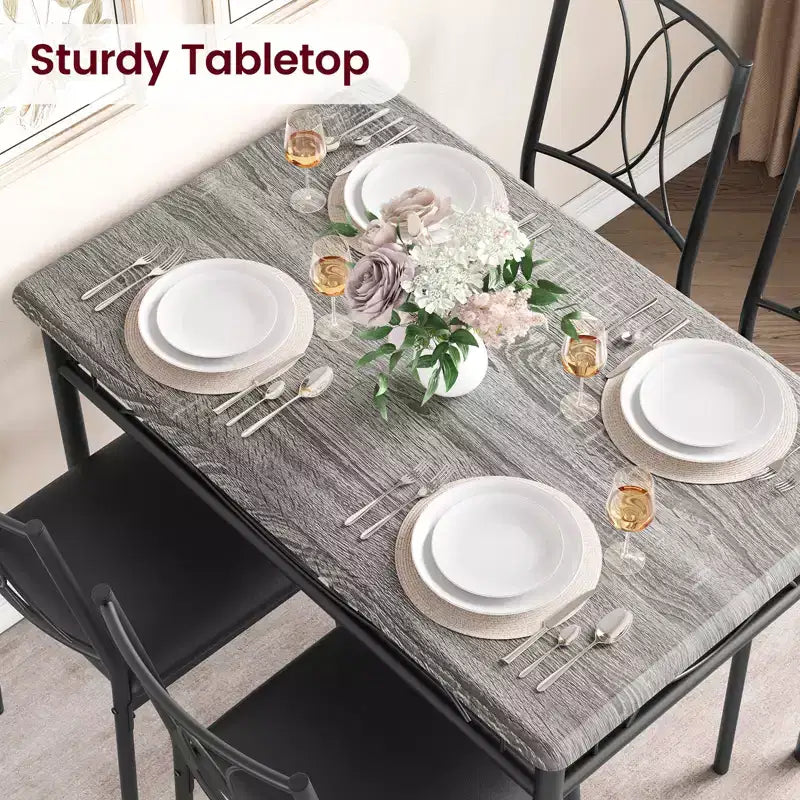 Set tavolo da pranzo, Set tavolo da cucina per 4 persone, Set tavolo da pranzo in legno da 4 pezzi con 4 sedie, Set tavolo rettangolare da cucina per piccoli spazi