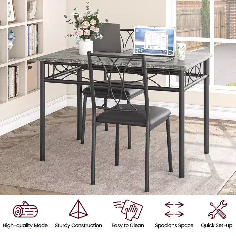 Set tavolo da pranzo, Set tavolo da cucina per 4 persone, Set tavolo da pranzo in legno da 4 pezzi con 4 sedie, Set tavolo rettangolare da cucina per piccoli spazi