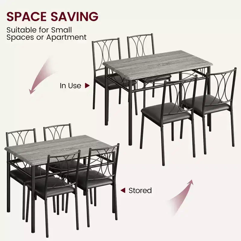 Set tavolo da pranzo, Set tavolo da cucina per 4 persone, Set tavolo da pranzo in legno da 4 pezzi con 4 sedie, Set tavolo rettangolare da cucina per piccoli spazi