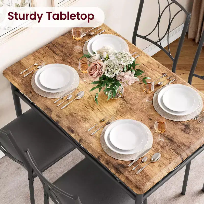 Set tavolo da pranzo, Set tavolo da cucina per 4 persone, Set tavolo da pranzo in legno da 4 pezzi con 4 sedie, Set tavolo rettangolare da cucina per piccoli spazi