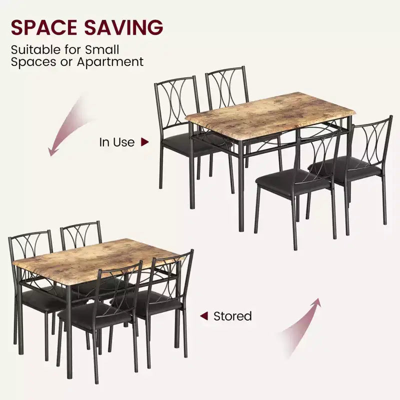 Set tavolo da pranzo, Set tavolo da cucina per 4 persone, Set tavolo da pranzo in legno da 4 pezzi con 4 sedie, Set tavolo rettangolare da cucina per piccoli spazi
