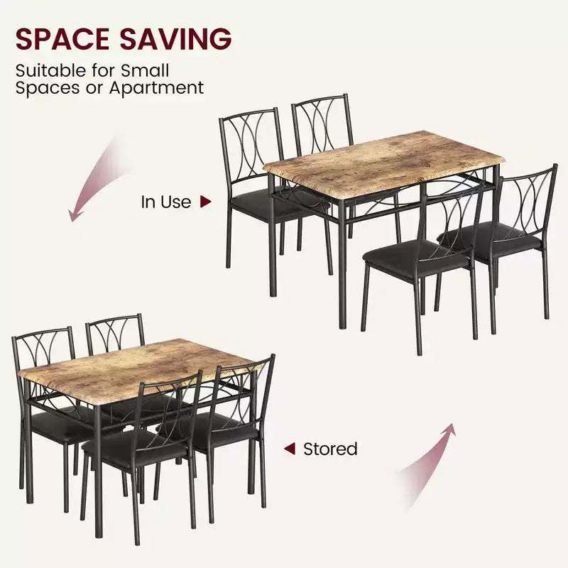 Set tavolo da pranzo, Set tavolo da cucina per 4 persone, Set tavolo da pranzo in legno da 4 pezzi con 4 sedie, Set tavolo rettangolare da cucina per piccoli spazi